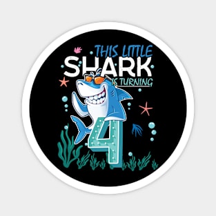 Turning 4 Years Old, Boy Girl Shark Birthday Theme, 4th Bday Magnet